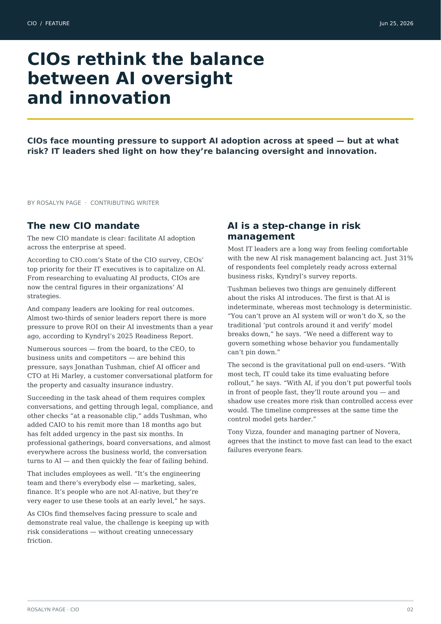 CIO: CIOs rethink AI oversight and innovation